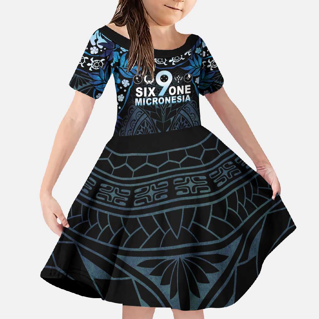 Micronesia FSM 691 Family Matching Short Sleeve Bodycon Dress and Hawaiian Shirt Respect Culture LT05 Daughter's Dress Blue - Polynesian Pride