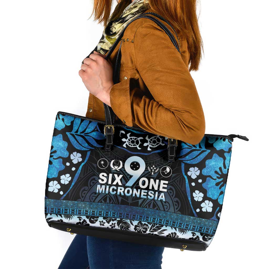 Micronesia FSM 691 Leather Tote Bag Respect Culture LT05 Blue - Polynesian Pride