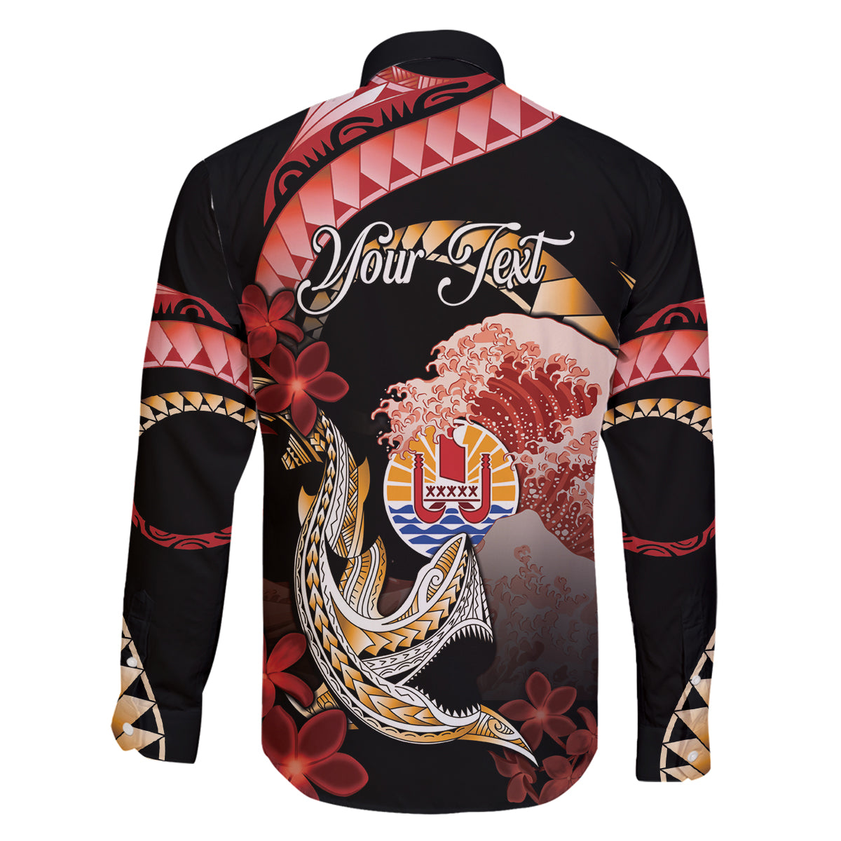 Personalised French Polynesia Victory Day Family Matching Off The Shoulder Long Sleeve Dress and Hawaiian Shirt Polynesian Pattern Plumeria