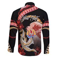 Personalised French Polynesia Victory Day Family Matching Off The Shoulder Long Sleeve Dress and Hawaiian Shirt Polynesian Pattern Plumeria