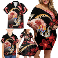 Personalised French Polynesia Victory Day Family Matching Off Shoulder Short Dress and Hawaiian Shirt Polynesian Pattern Plumeria LT05 - Polynesian Pride