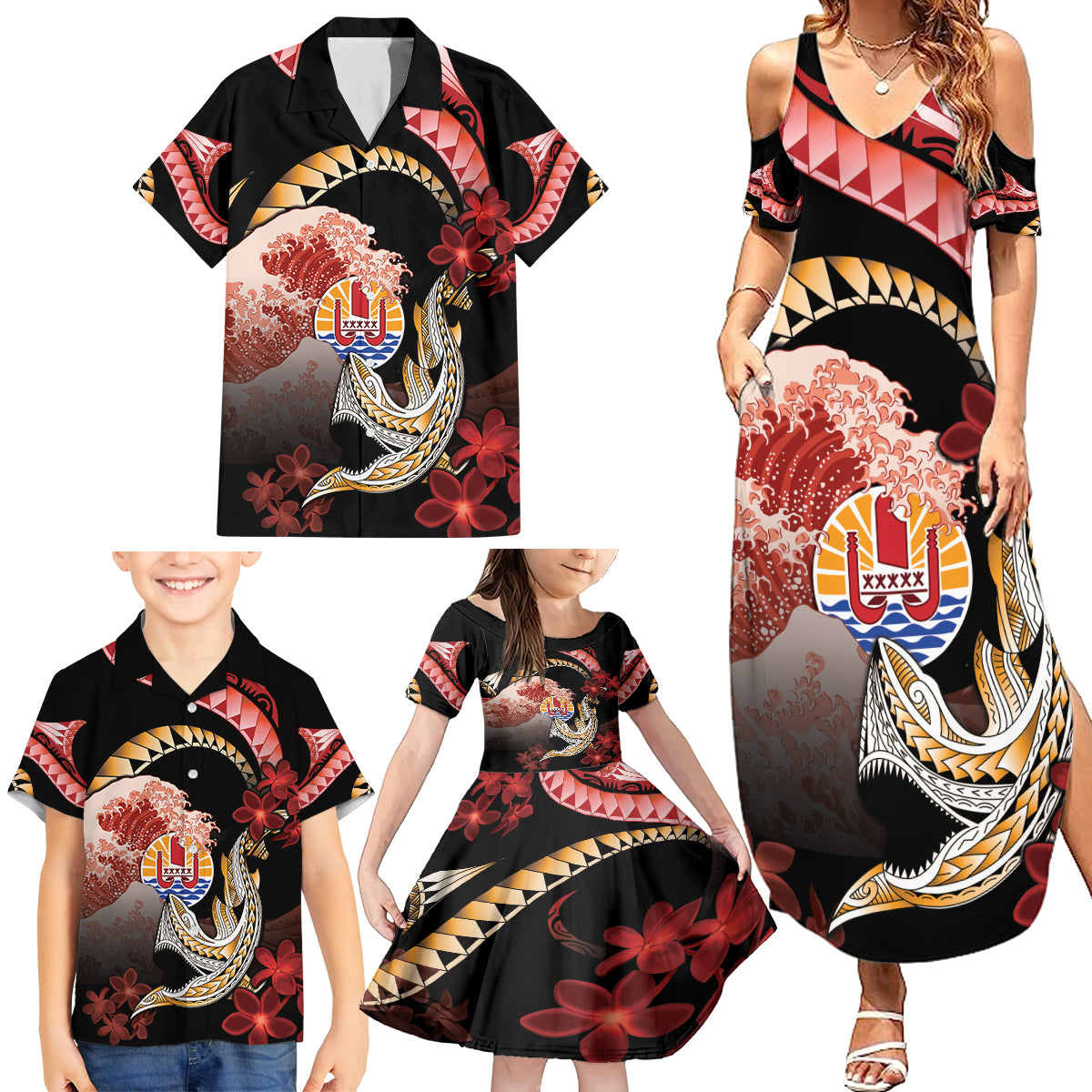 Personalised French Polynesia Victory Day Family Matching Summer Maxi Dress and Hawaiian Shirt Polynesian Pattern Plumeria LT05 - Polynesian Pride