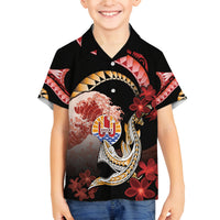 Personalised French Polynesia Victory Day Family Matching Tank Maxi Dress and Hawaiian Shirt Polynesian Pattern Plumeria LT05 Son's Shirt Black - Polynesian Pride