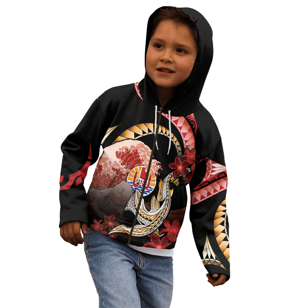 Personalised French Polynesia Victory Day Kid Hoodie Polynesian Pattern Plumeria