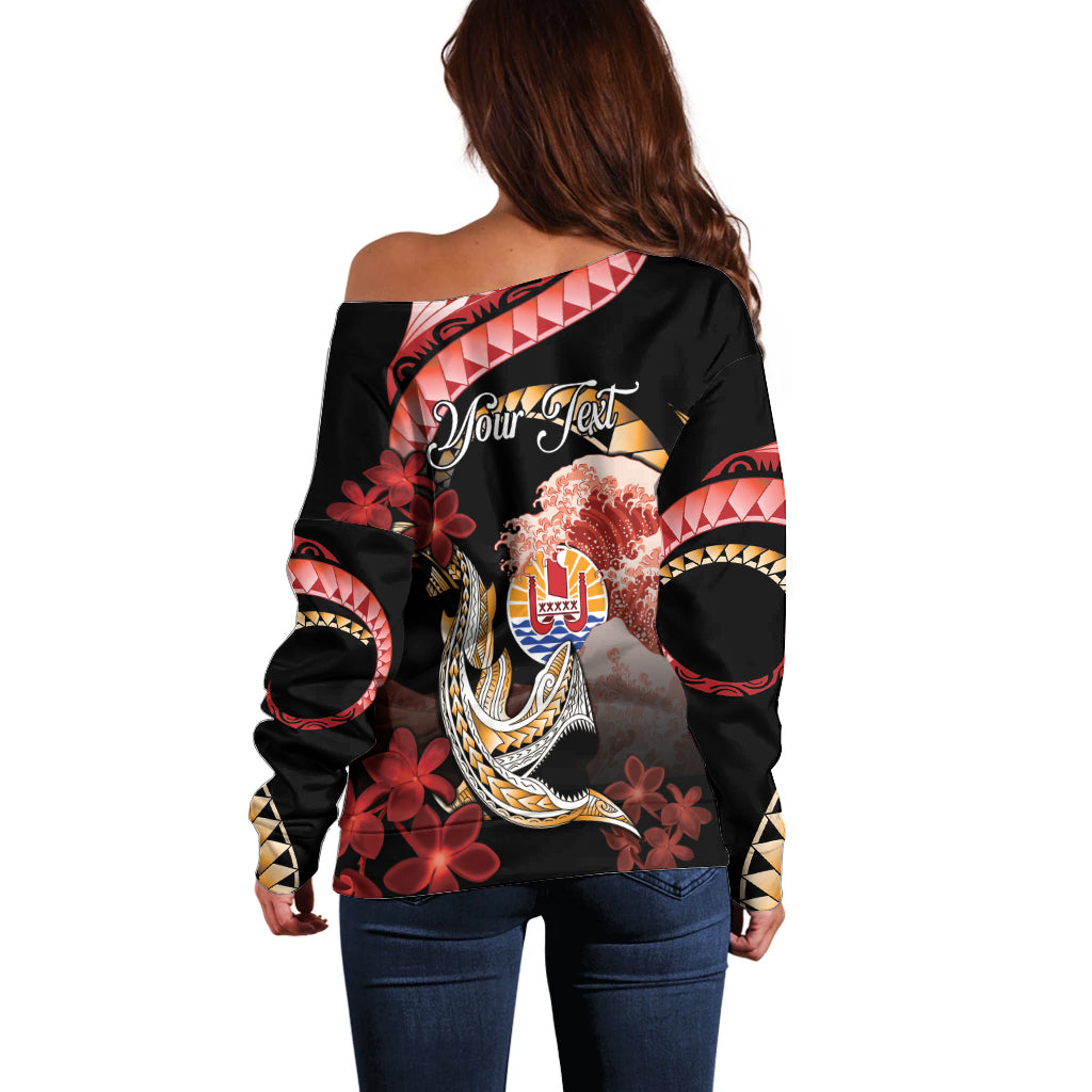 Personalised French Polynesia Victory Day Off Shoulder Sweater Polynesian Pattern Plumeria LT05 - Polynesian Pride