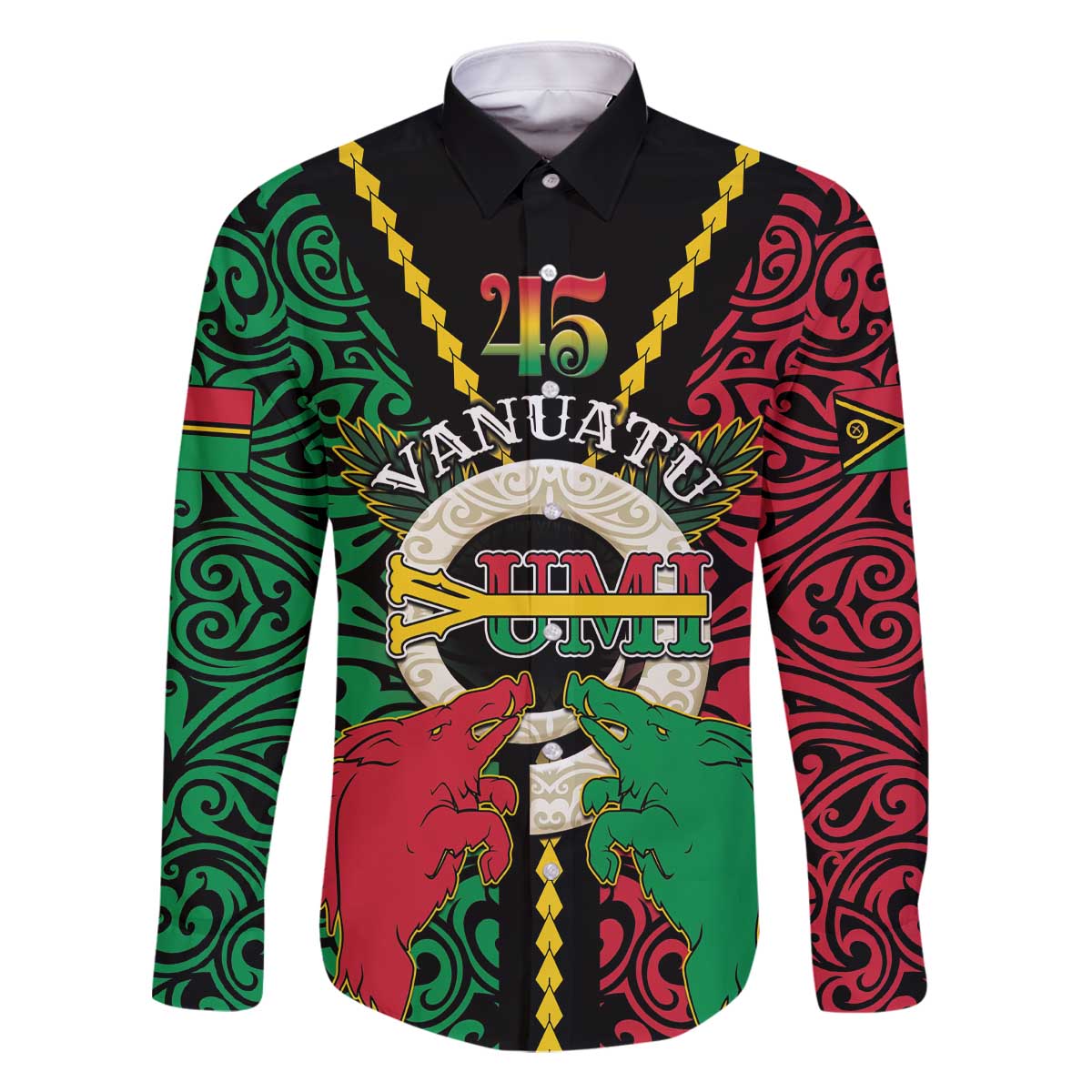 Vanuatu 45th Independence Day Family Matching Off The Shoulder Long Sleeve Dress and Hawaiian Shirt Long God Yumi Stanap Wild Boar LT05