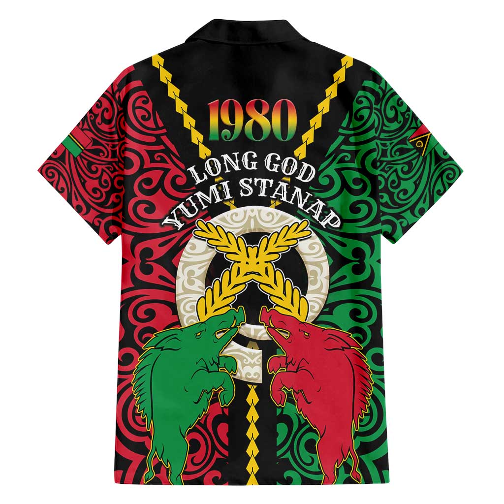 Vanuatu 45th Independence Day Family Matching Off Shoulder Maxi Dress and Hawaiian Shirt Long God Yumi Stanap Wild Boar LT05