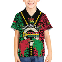 Vanuatu 45th Independence Day Family Matching Off Shoulder Short Dress and Hawaiian Shirt Long God Yumi Stanap Wild Boar LT05