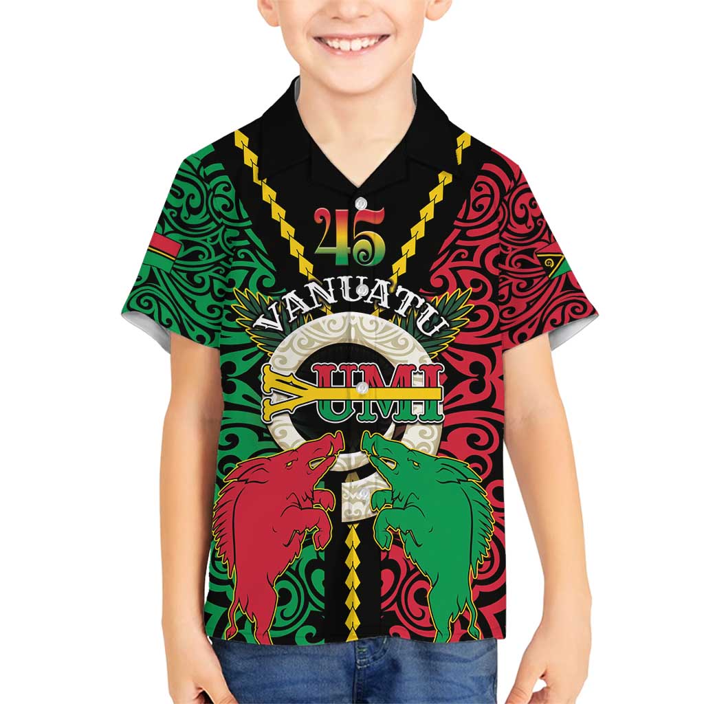 Vanuatu 45th Independence Day Family Matching Puletasi and Hawaiian Shirt Long God Yumi Stanap Wild Boar LT05