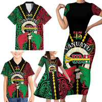 Vanuatu 45th Independence Day Family Matching Short Sleeve Bodycon Dress and Hawaiian Shirt Long God Yumi Stanap Wild Boar LT05 - Polynesian Pride