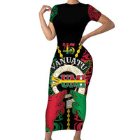 Vanuatu 45th Independence Day Family Matching Short Sleeve Bodycon Dress and Hawaiian Shirt Long God Yumi Stanap Wild Boar LT05 Mom's Dress Black - Polynesian Pride