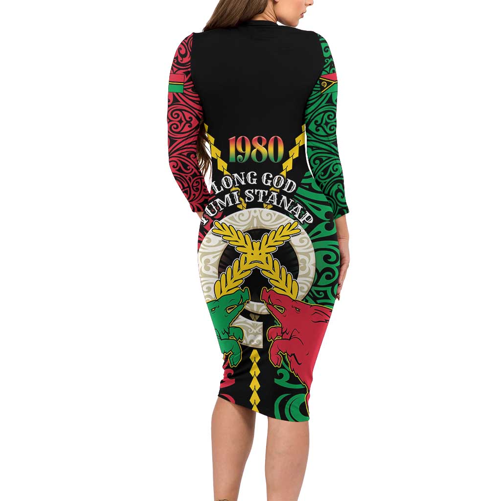 Vanuatu 45th Independence Day Long Sleeve Bodycon Dress Long God Yumi Stanap Wild Boar LT05