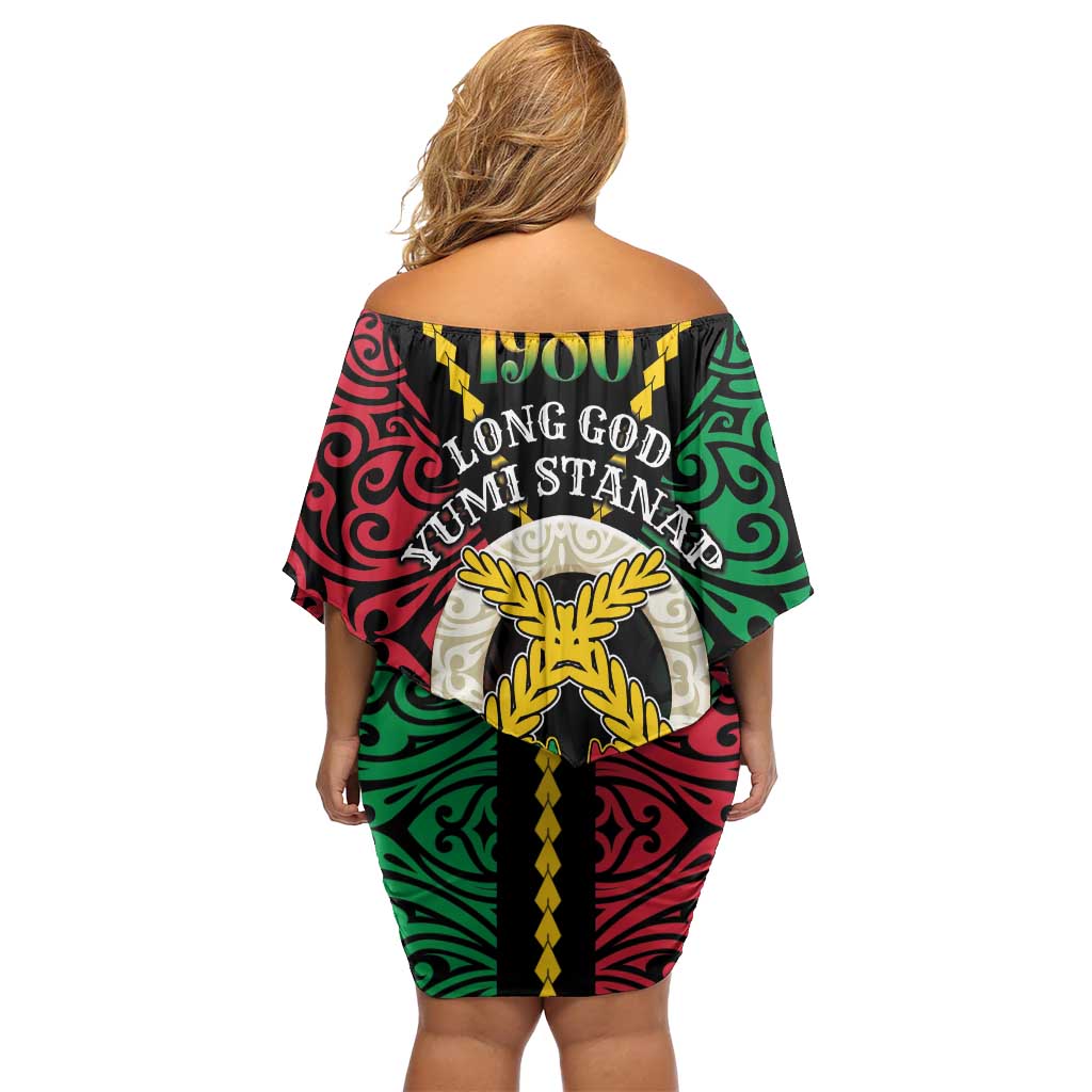 Vanuatu 45th Independence Day Off Shoulder Short Dress Long God Yumi Stanap Wild Boar LT05