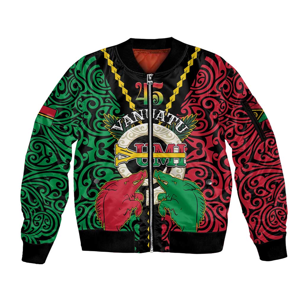 Vanuatu 45th Independence Day Sleeve Zip Bomber Jacket Long God Yumi Stanap Wild Boar LT05