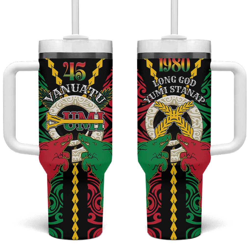 Vanuatu 45th Independence Day Tumbler With Handle Long God Yumi Stanap Wild Boar LT05