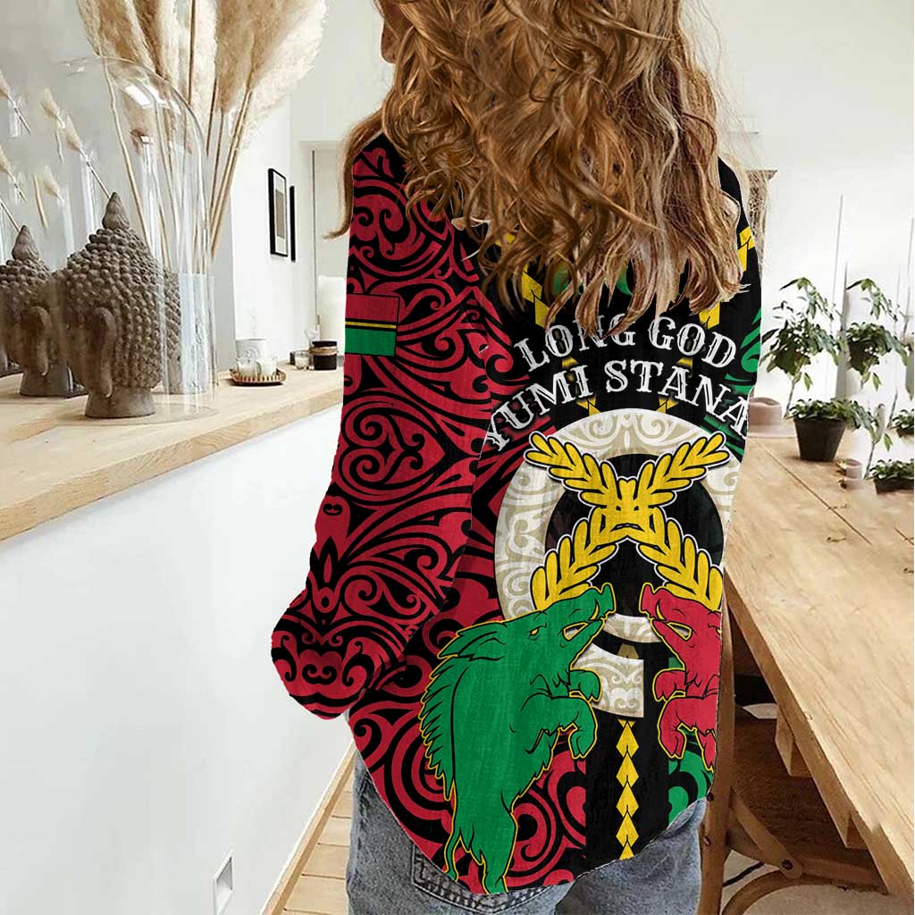 Vanuatu 45th Independence Day Women Casual Shirt Long God Yumi Stanap Wild Boar LT05 - Polynesian Pride