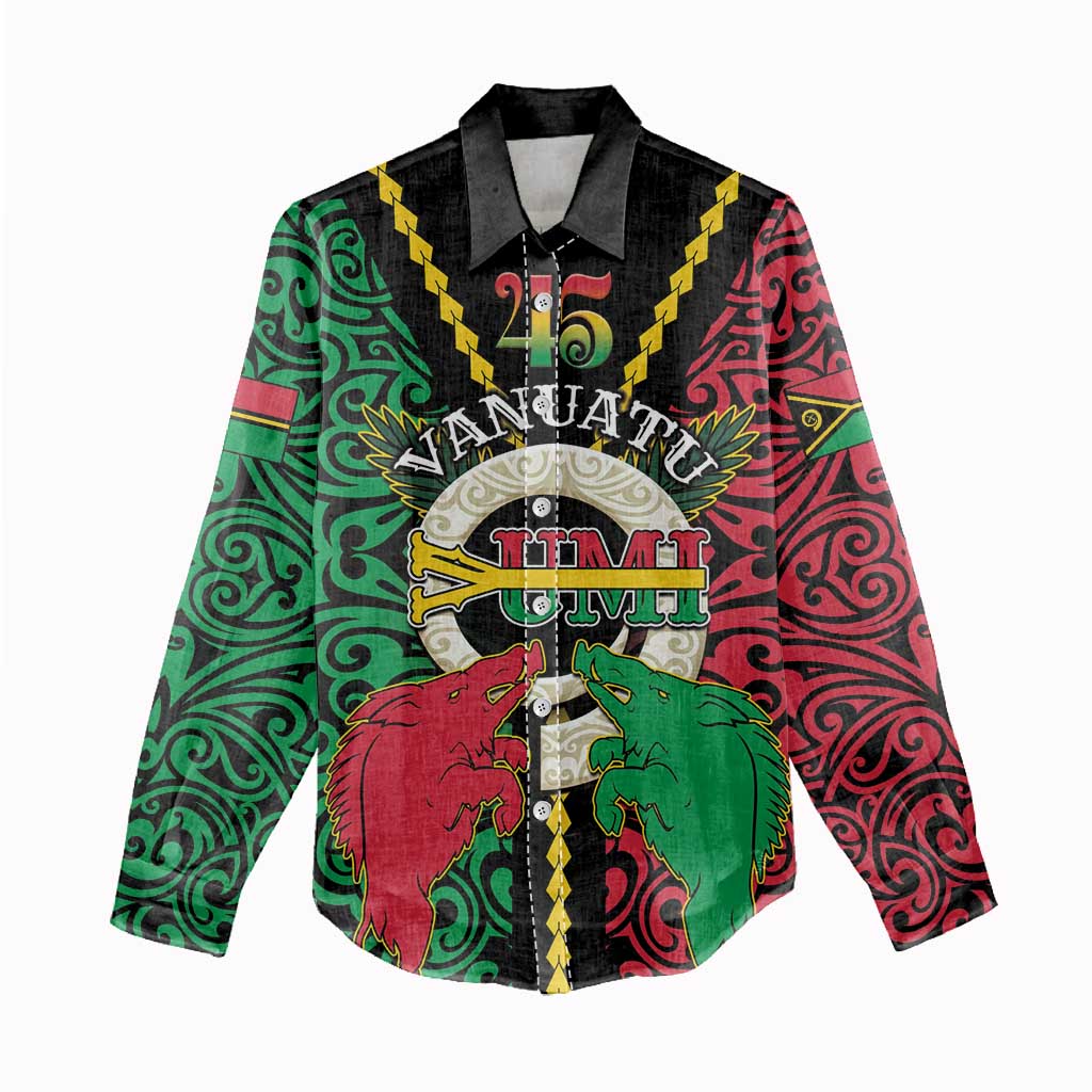 Vanuatu 45th Independence Day Women Casual Shirt Long God Yumi Stanap Wild Boar LT05 - Polynesian Pride