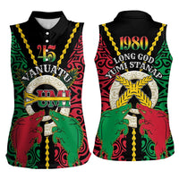 Vanuatu 45th Independence Day Women Sleeveless Polo Shirt Long God Yumi Stanap Wild Boar LT05 - Polynesian Pride