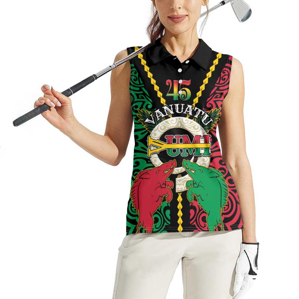 Vanuatu 45th Independence Day Women Sleeveless Polo Shirt Long God Yumi Stanap Wild Boar LT05 - Polynesian Pride