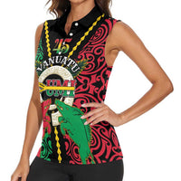 Vanuatu 45th Independence Day Women Sleeveless Polo Shirt Long God Yumi Stanap Wild Boar LT05 - Polynesian Pride
