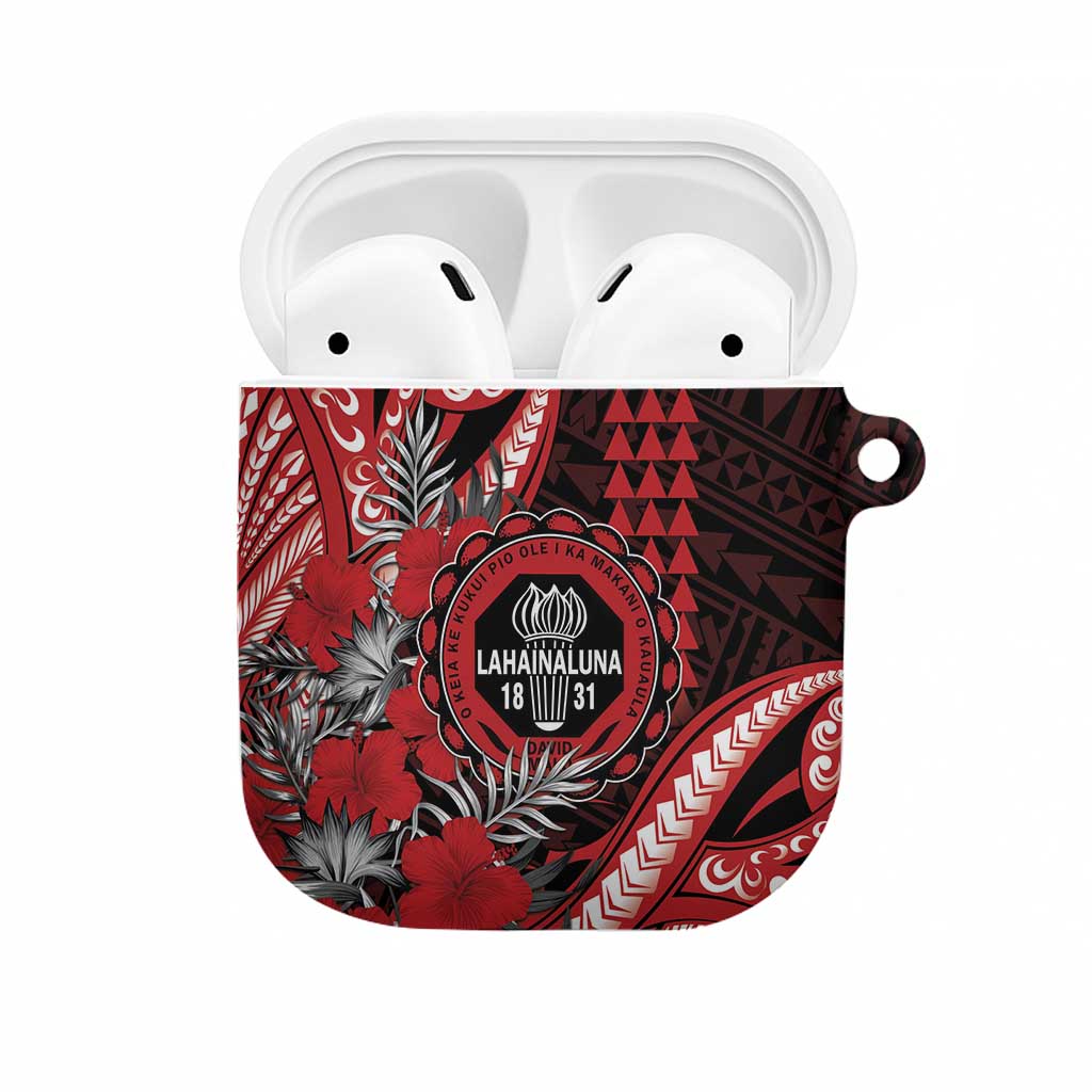 Hawaii Lahainaluna High School AirPods Case Tribal Tattoo With Hibiscus Flowers LT05 Red - Polynesian Pride