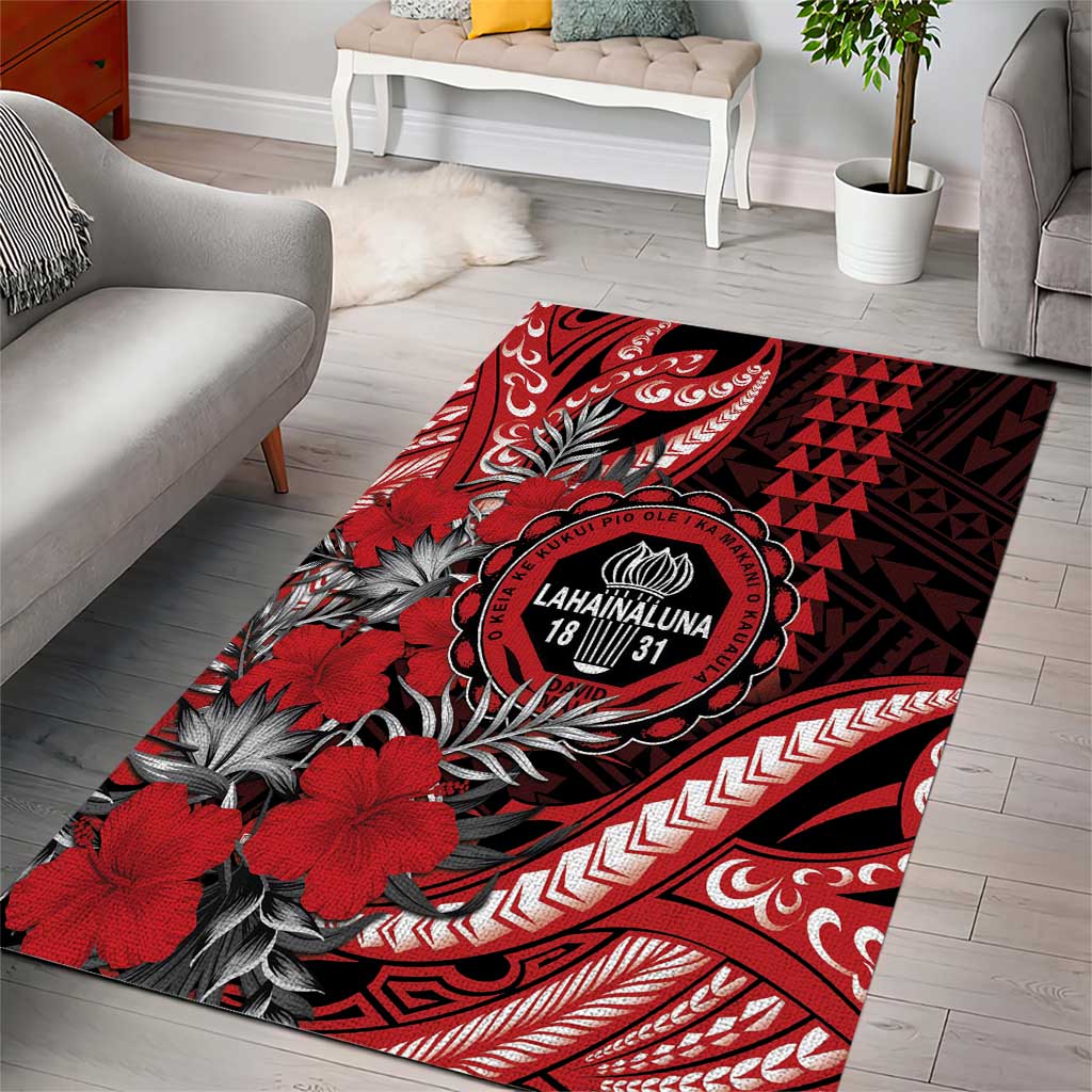 Hawaii Lahainaluna High School Area Rug Tribal Tattoo With Hibiscus Flowers LT05 - Polynesian Pride