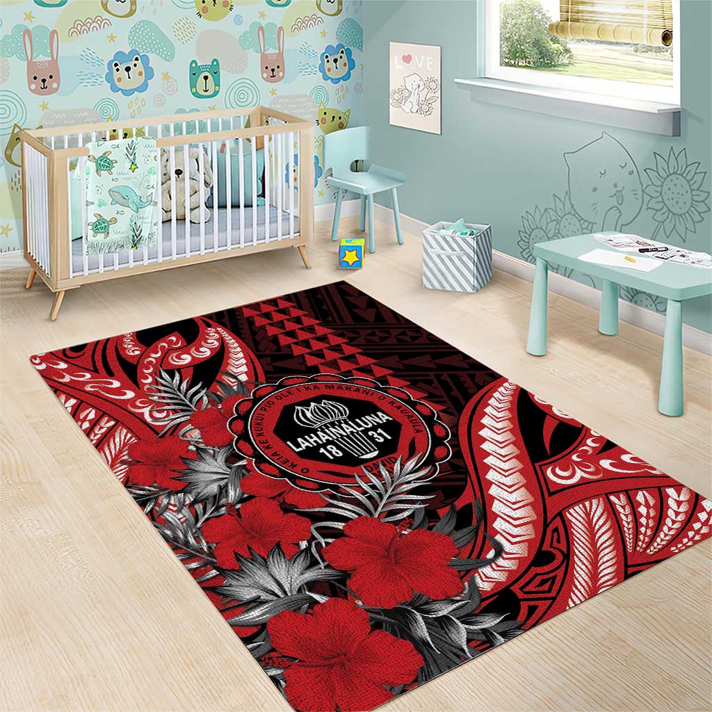 Hawaii Lahainaluna High School Area Rug Tribal Tattoo With Hibiscus Flowers LT05 - Polynesian Pride