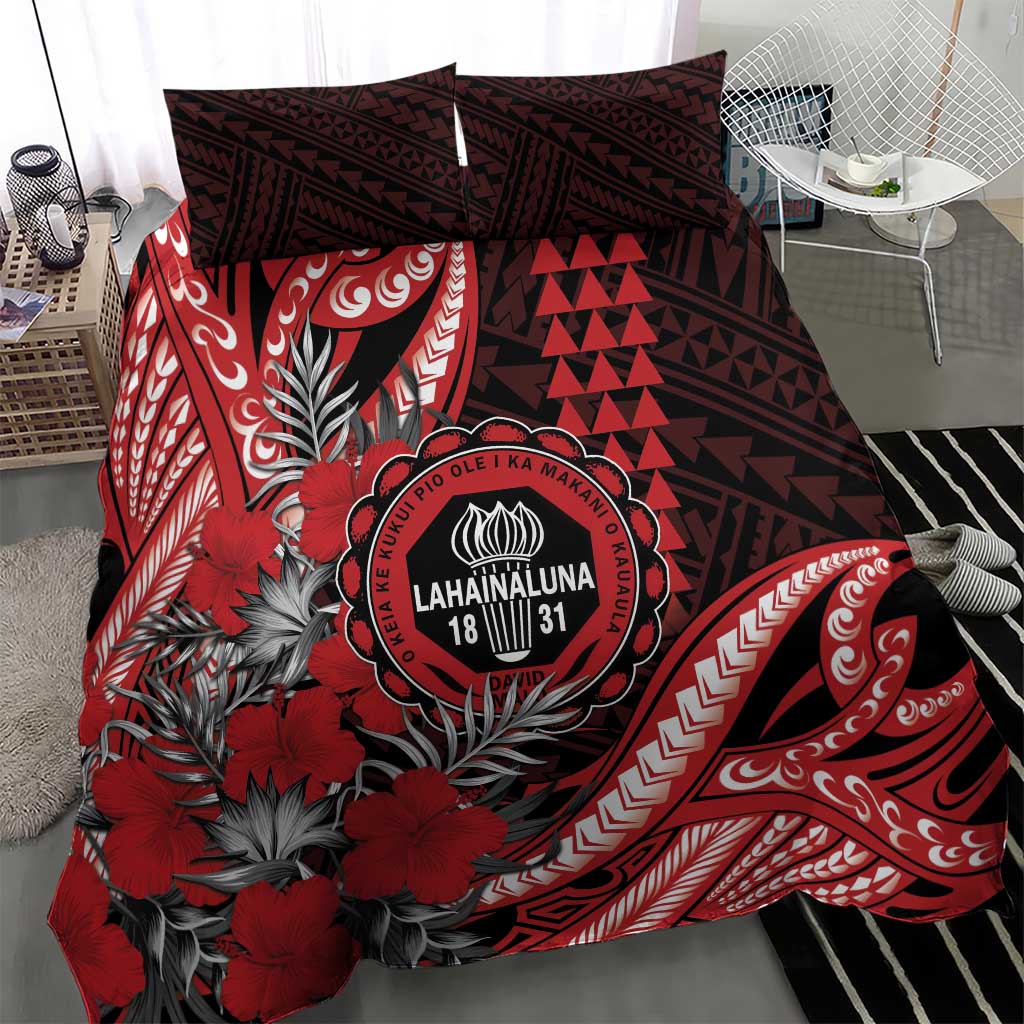 Hawaii Lahainaluna High School Bedding Set Tribal Tattoo With Hibiscus Flowers LT05 - Polynesian Pride