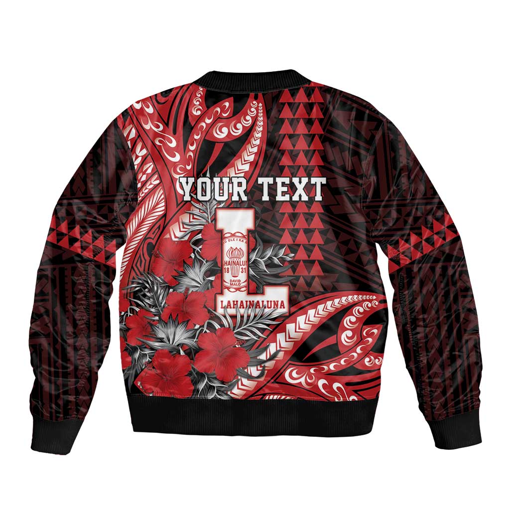 Personalized Hawaii Lahainaluna High School Bomber Jacket Tribal Tattoo With Hibiscus Flowers LT05 - Polynesian Pride