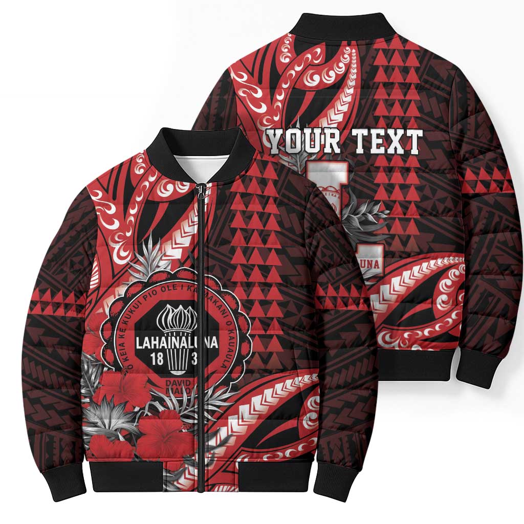 Personalized Hawaii Lahainaluna High School Bomber Puffer Jacket Tribal Tattoo With Hibiscus Flowers LT05 - Polynesian Pride