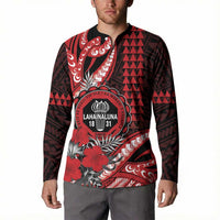Personalized Hawaii Lahainaluna High School Button Sweatshirt Tribal Tattoo With Hibiscus Flowers LT05 - Polynesian Pride