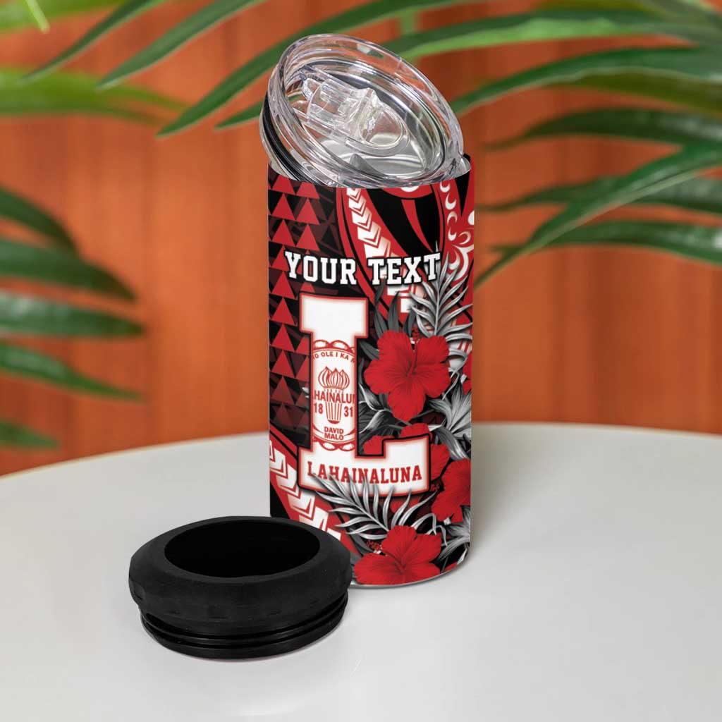 Personalized Hawaii Lahainaluna High School 4 in 1 Can Cooler Tumbler Tribal Tattoo With Hibiscus Flowers LT05 - Polynesian Pride