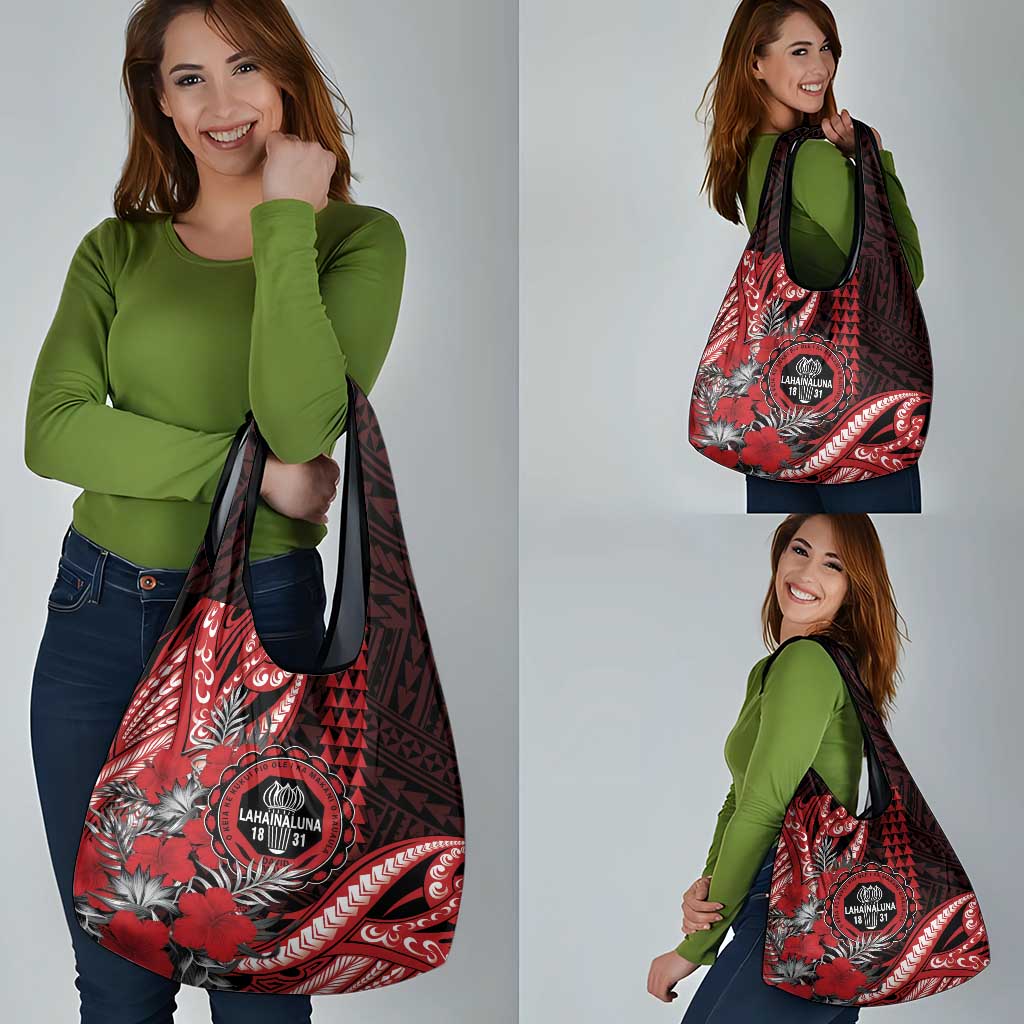 Hawaii Lahainaluna High School Grocery Bag Tribal Tattoo With Hibiscus Flowers LT05 - Polynesian Pride