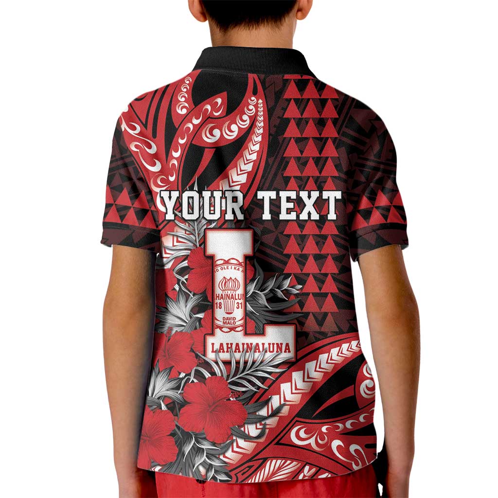Personalized Hawaii Lahainaluna High School Kid Polo Shirt Tribal Tattoo With Hibiscus Flowers LT05 - Polynesian Pride