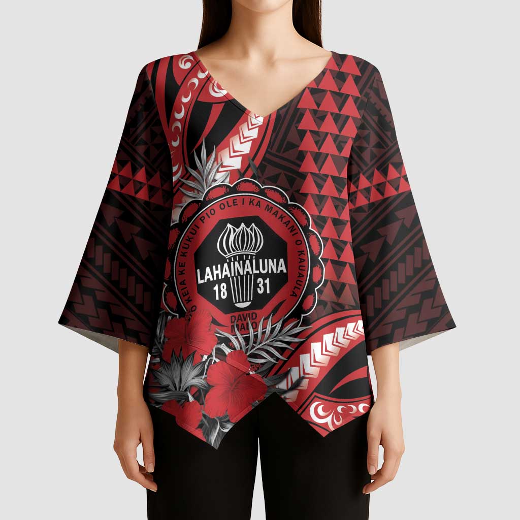 Personalized Hawaii Lahainaluna High School Kimono Sleeve Blouse Tribal Tattoo With Hibiscus Flowers LT05 - Polynesian Pride
