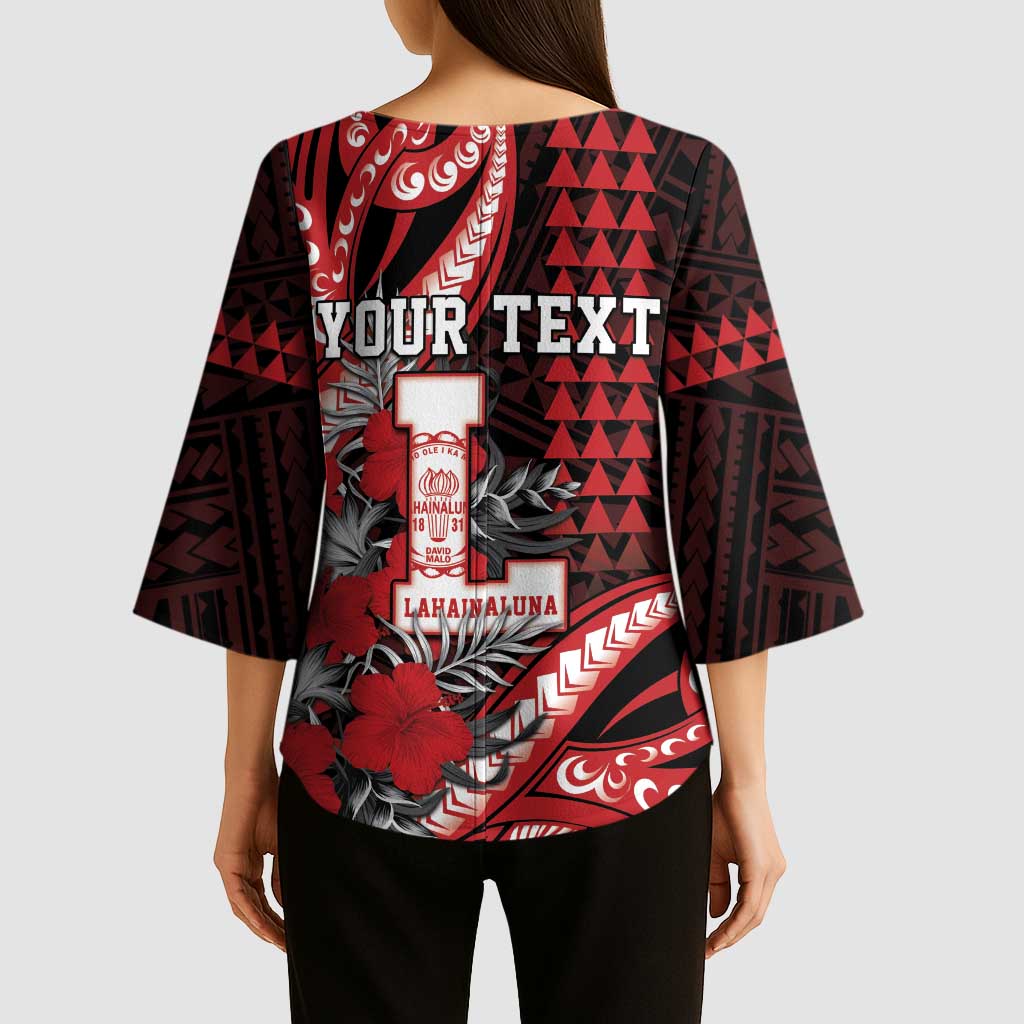Personalized Hawaii Lahainaluna High School Kimono Sleeve Blouse Tribal Tattoo With Hibiscus Flowers LT05 - Polynesian Pride