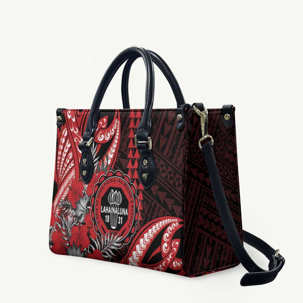 Hawaii Lahainaluna High School Leather Bag Tribal Tattoo With Hibiscus Flowers LT05 Red - Polynesian Pride