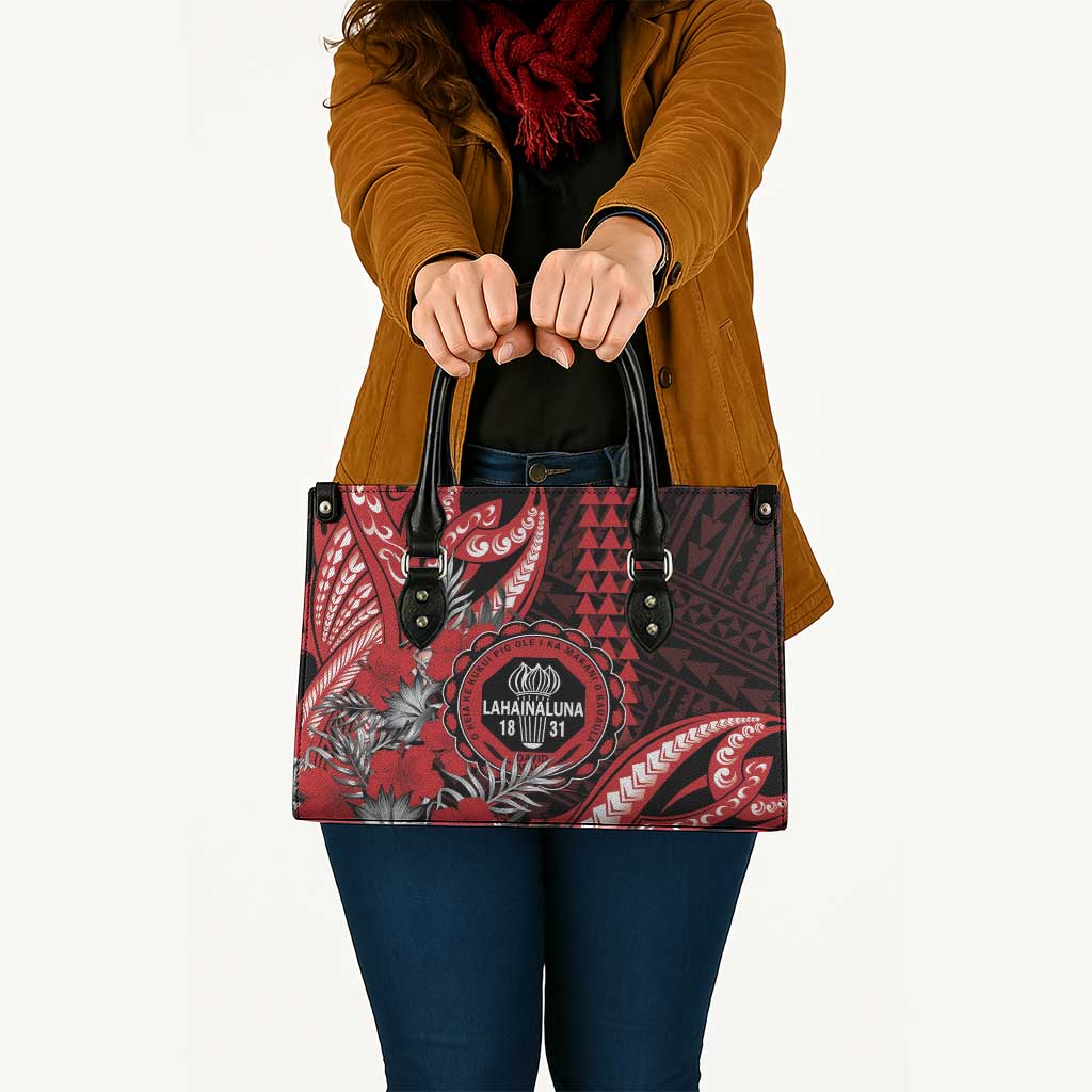 Hawaii Lahainaluna High School Leather Bag Tribal Tattoo With Hibiscus Flowers LT05 - Polynesian Pride