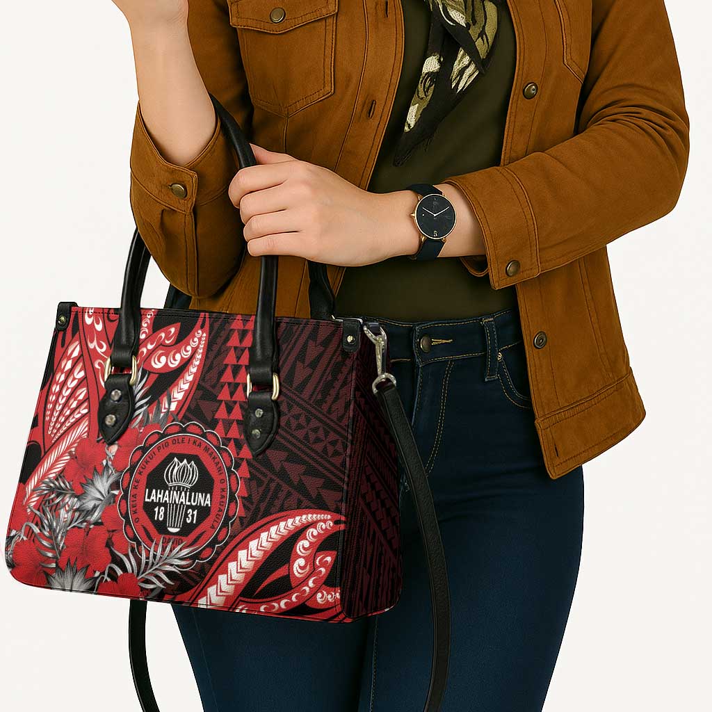 Hawaii Lahainaluna High School Leather Bag Tribal Tattoo With Hibiscus Flowers LT05 - Polynesian Pride