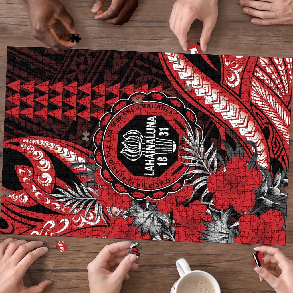 Hawaii Lahainaluna High School Puzzle Tribal Tattoo With Hibiscus Flowers LT05 - Polynesian Pride