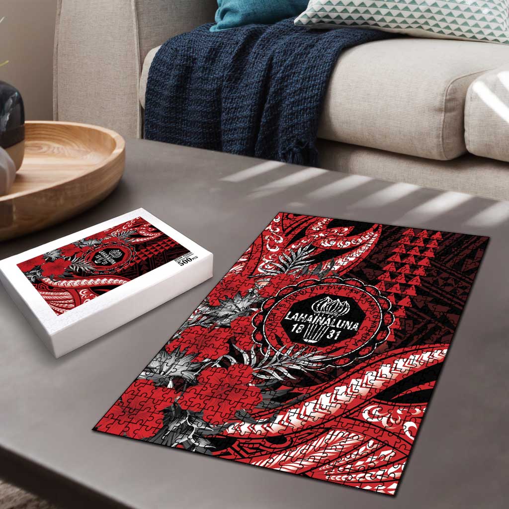 Hawaii Lahainaluna High School Puzzle Tribal Tattoo With Hibiscus Flowers LT05 - Polynesian Pride