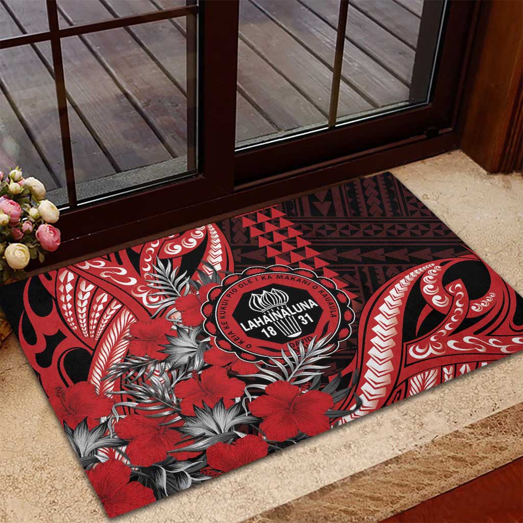 Hawaii Lahainaluna High School Rubber Doormat Tribal Tattoo With Hibiscus Flowers LT05 - Polynesian Pride