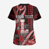 Personalized Hawaii Lahainaluna High School Scrub Top Tribal Tattoo With Hibiscus Flowers LT05 - Polynesian Pride