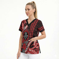 Personalized Hawaii Lahainaluna High School Scrub Top Tribal Tattoo With Hibiscus Flowers LT05 - Polynesian Pride