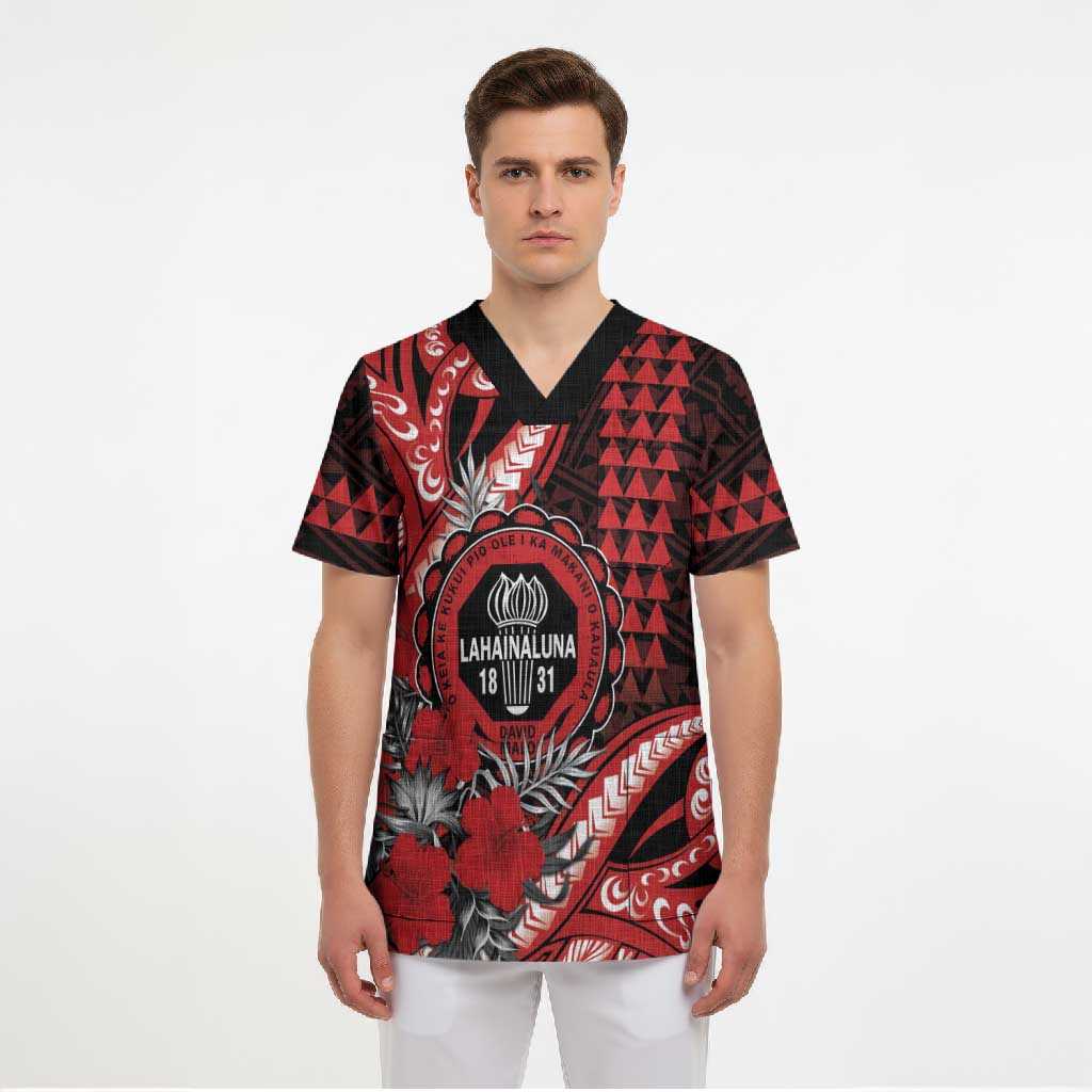 Personalized Hawaii Lahainaluna High School Scrub Top Tribal Tattoo With Hibiscus Flowers LT05 - Polynesian Pride
