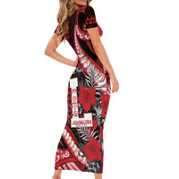 Personalized Hawaii Lahainaluna High School Short Sleeve Bodycon Dress Tribal Tattoo With Hibiscus Flowers LT05 - Polynesian Pride
