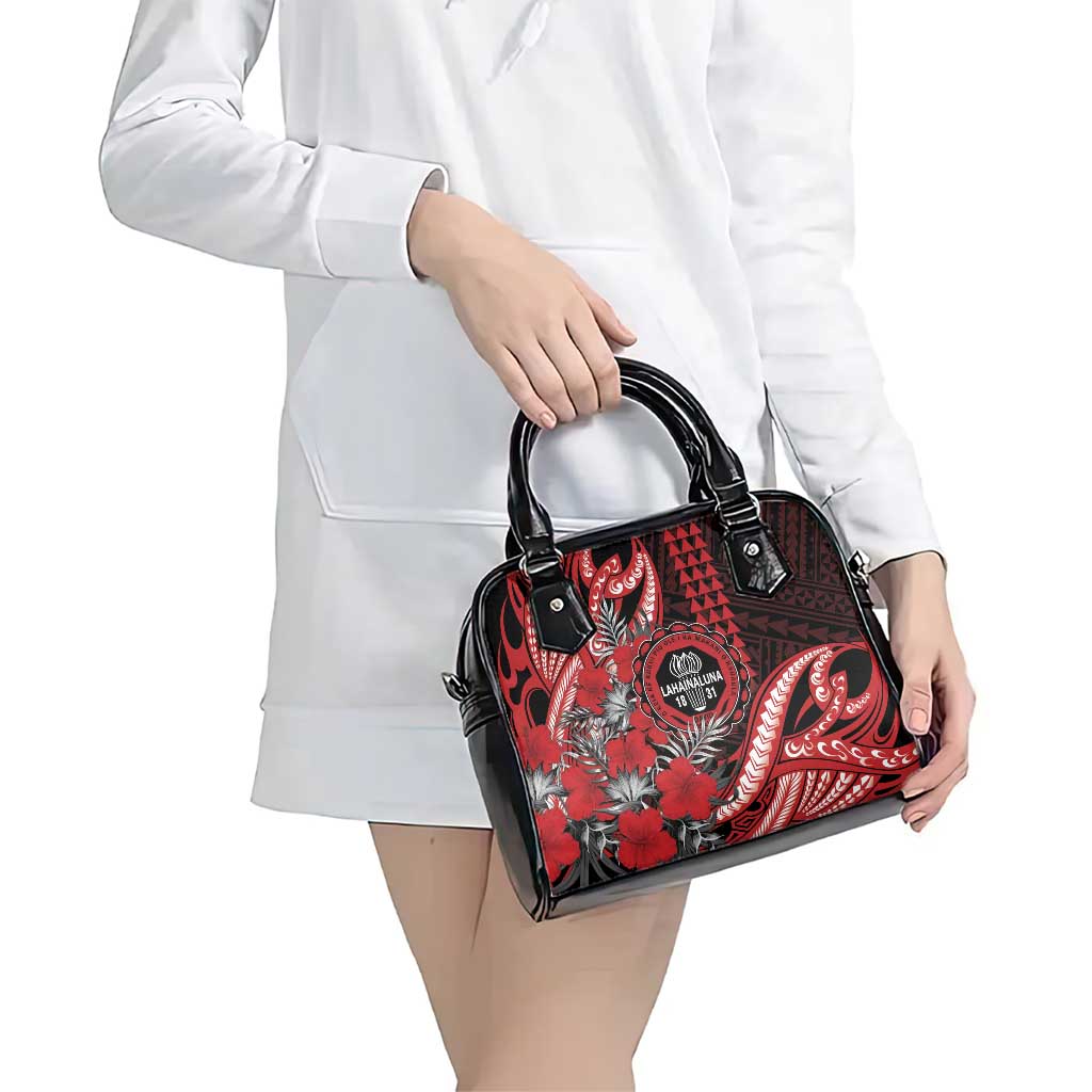 Hawaii Lahainaluna High School Shoulder Handbag Tribal Tattoo With Hibiscus Flowers LT05 - Polynesian Pride
