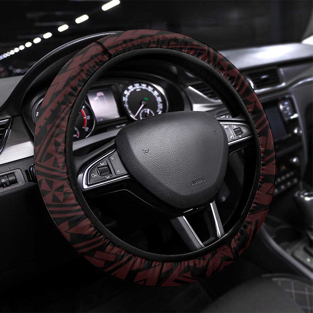 Hawaii Lahainaluna High School Steering Wheel Cover Tribal Tattoo With Hibiscus Flowers LT05 Universal Fit Red - Polynesian Pride