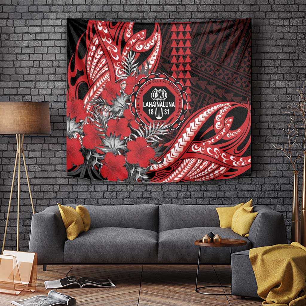 Hawaii Lahainaluna High School Tapestry Tribal Tattoo With Hibiscus Flowers