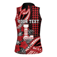 Personalized Hawaii Lahainaluna High School Women Sleeveless Polo Shirt Tribal Tattoo With Hibiscus Flowers LT05 - Polynesian Pride